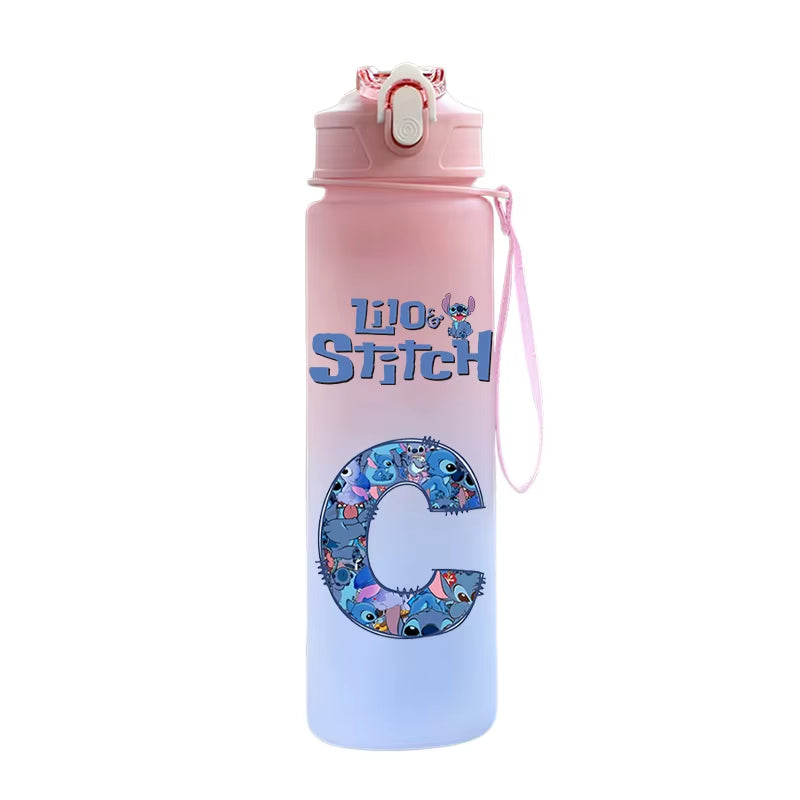 750ML Lilo Stitch Letter A-Z Printed Water Bottle Large Capacity Drinking Portable Anime Outdoor Sport Water Cup Children Gift