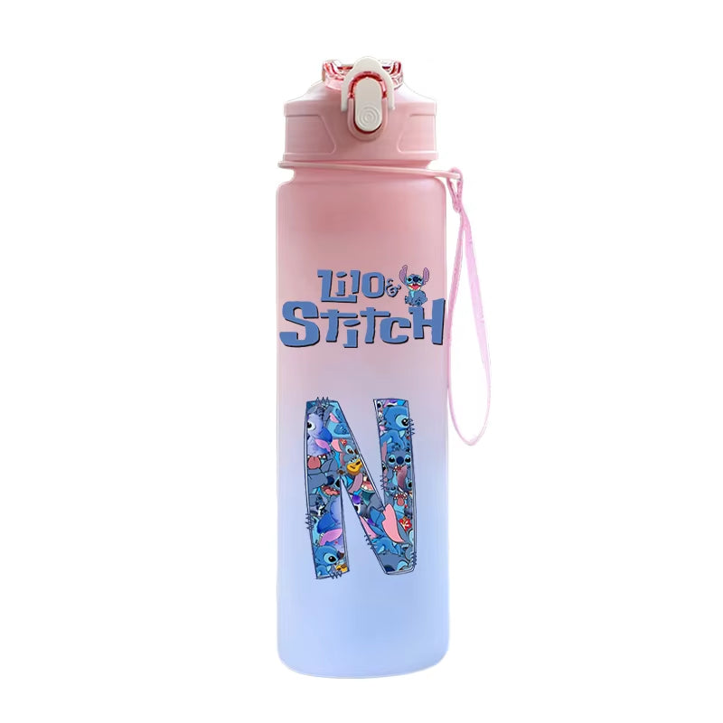 750ML Lilo Stitch Letter A-Z Printed Water Bottle Large Capacity Drinking Portable Anime Outdoor Sport Water Cup Children Gift