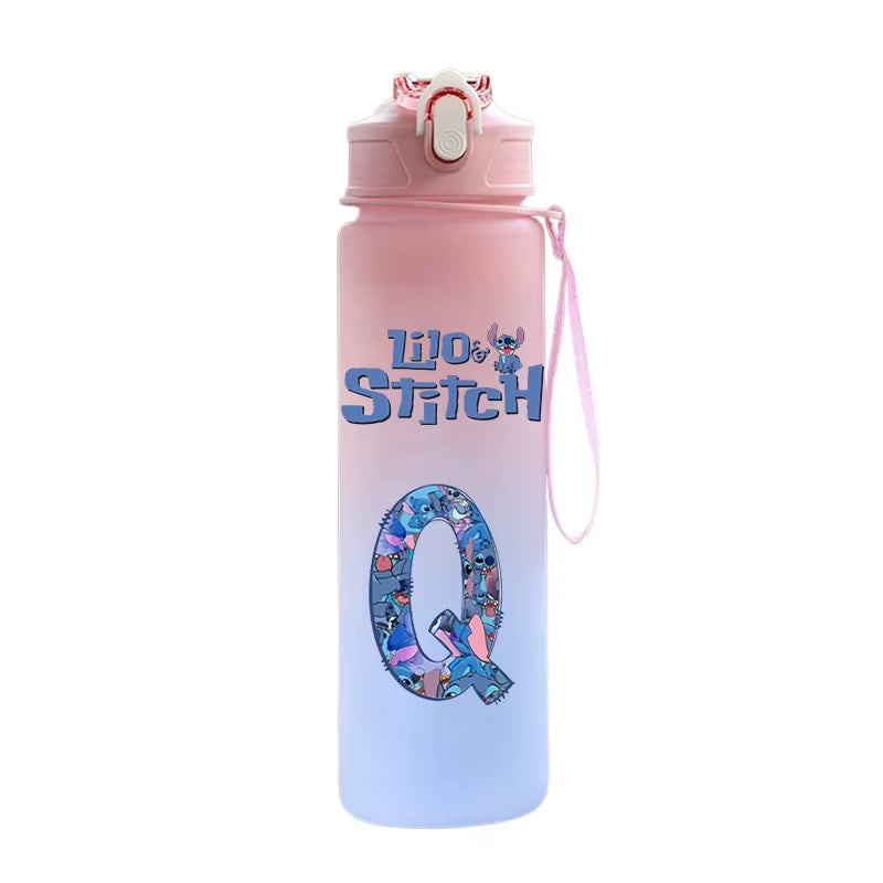 750ML Lilo Stitch Letter A-Z Printed Water Bottle Large Capacity Drinking Portable Anime Outdoor Sport Water Cup Children Gift