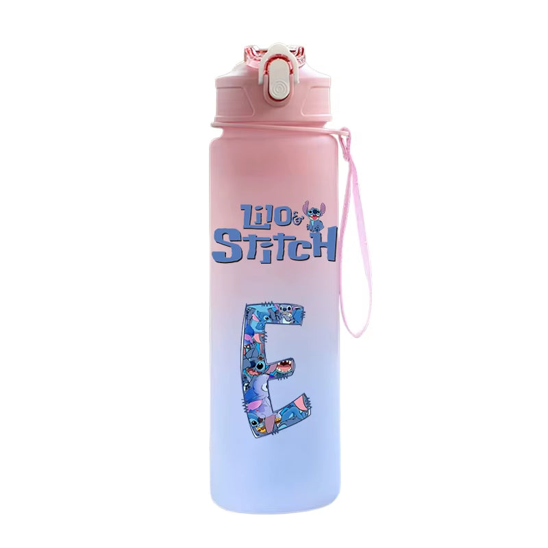 750ML Lilo Stitch Letter A-Z Printed Water Bottle Large Capacity Drinking Portable Anime Outdoor Sport Water Cup Children Gift