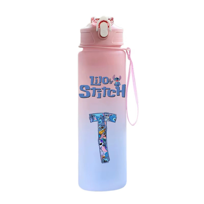 750ML Lilo Stitch Letter A-Z Printed Water Bottle Large Capacity Drinking Portable Anime Outdoor Sport Water Cup Children Gift