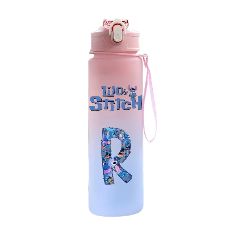 750ML Lilo Stitch Letter A-Z Printed Water Bottle Large Capacity Drinking Portable Anime Outdoor Sport Water Cup Children Gift