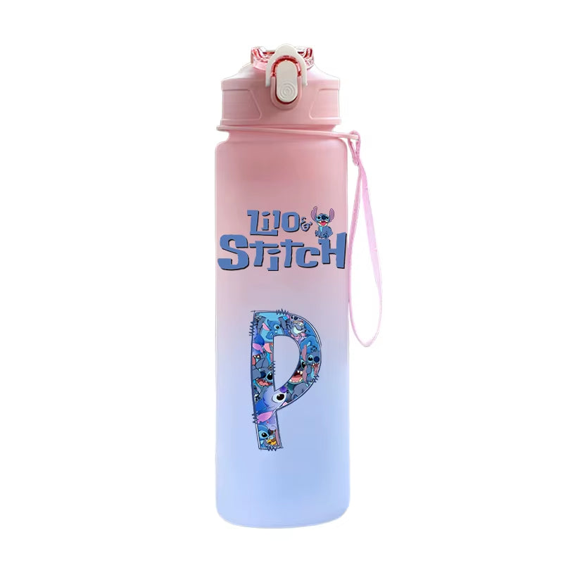 750ML Lilo Stitch Letter A-Z Printed Water Bottle Large Capacity Drinking Portable Anime Outdoor Sport Water Cup Children Gift