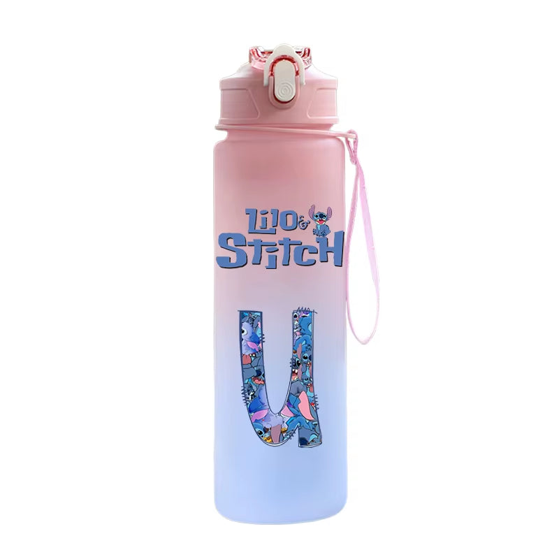 750ML Lilo Stitch Letter A-Z Printed Water Bottle Large Capacity Drinking Portable Anime Outdoor Sport Water Cup Children Gift