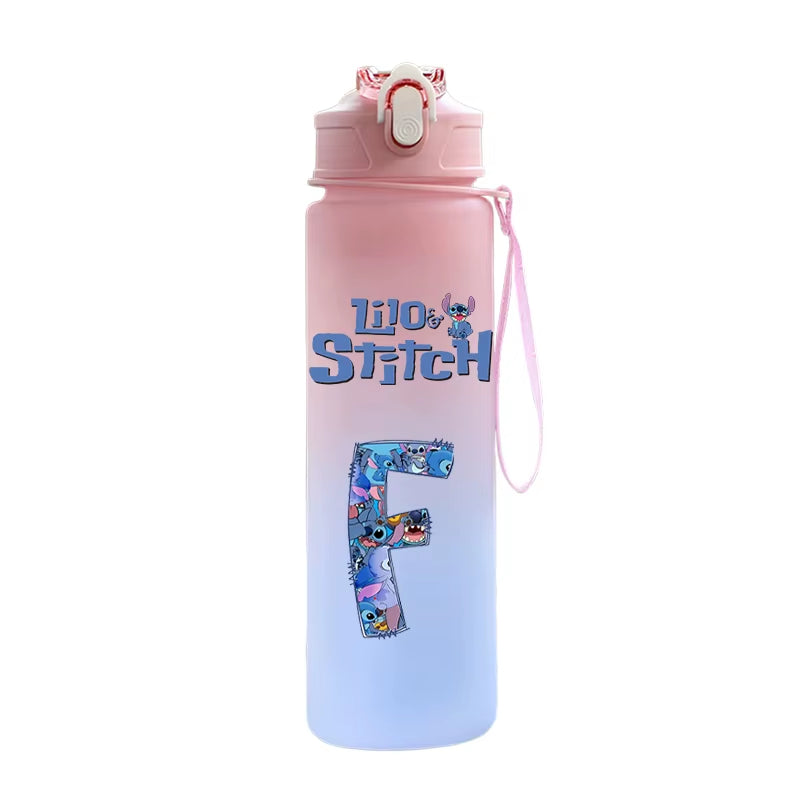 750ML Lilo Stitch Letter A-Z Printed Water Bottle Large Capacity Drinking Portable Anime Outdoor Sport Water Cup Children Gift