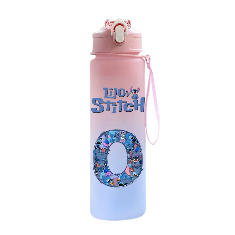 750ML Lilo Stitch Letter A-Z Printed Water Bottle Large Capacity Drinking Portable Anime Outdoor Sport Water Cup Children Gift