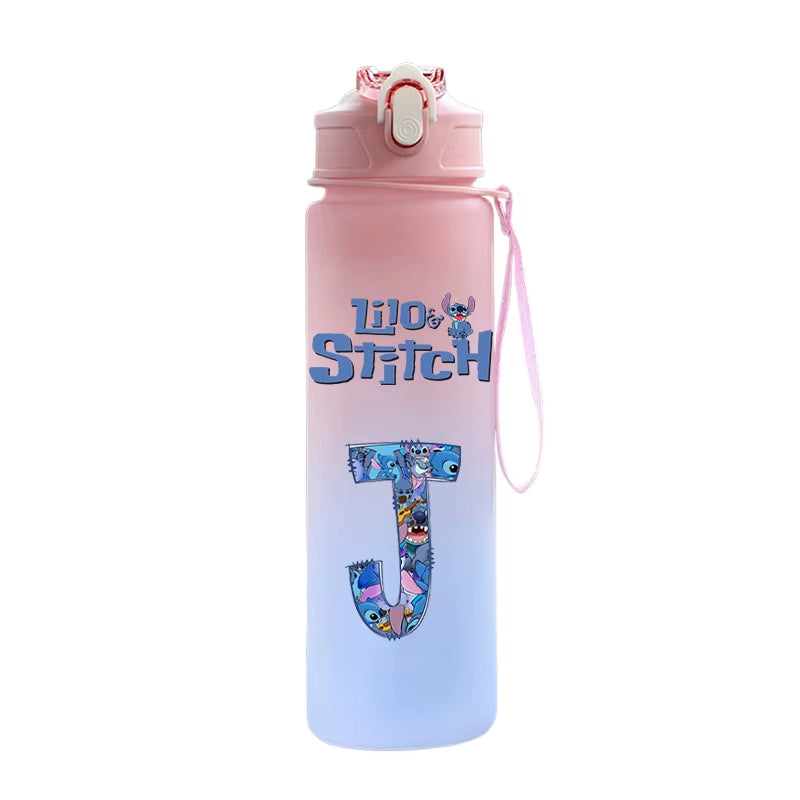 750ML Lilo Stitch Letter A-Z Printed Water Bottle Large Capacity Drinking Portable Anime Outdoor Sport Water Cup Children Gift