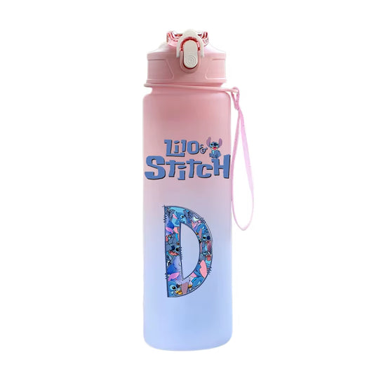 750ML Lilo Stitch Letter A-Z Printed Water Bottle Large Capacity Drinking Portable Anime Outdoor Sport Water Cup Children Gift