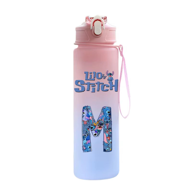 750ML Lilo Stitch Letter A-Z Printed Water Bottle Large Capacity Drinking Portable Anime Outdoor Sport Water Cup Children Gift