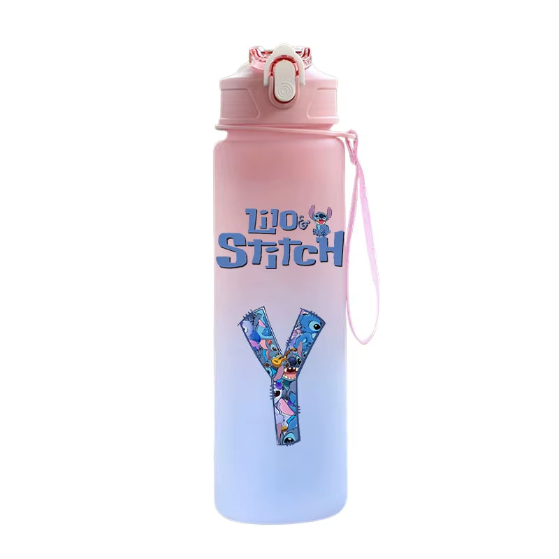 750ML Lilo Stitch Letter A-Z Printed Water Bottle Large Capacity Drinking Portable Anime Outdoor Sport Water Cup Children Gift