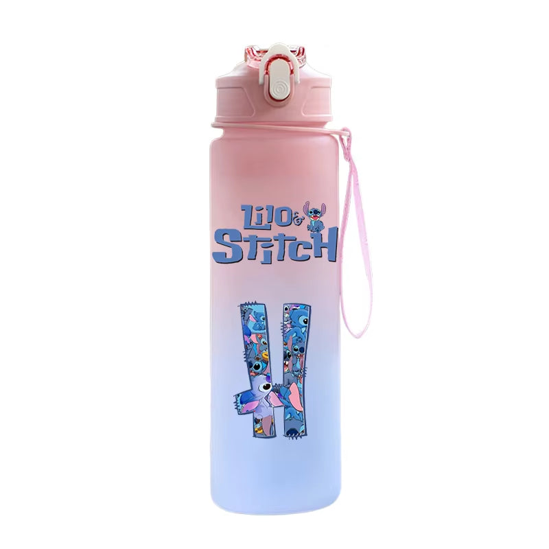 750ML Lilo Stitch Letter A-Z Printed Water Bottle Large Capacity Drinking Portable Anime Outdoor Sport Water Cup Children Gift