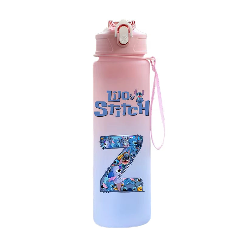 750ML Lilo Stitch Letter A-Z Printed Water Bottle Large Capacity Drinking Portable Anime Outdoor Sport Water Cup Children Gift