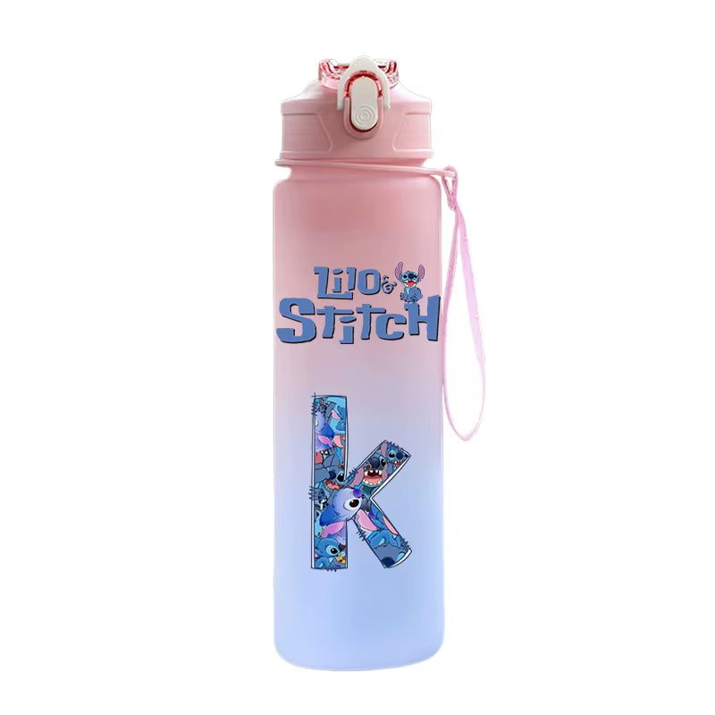 750ML Lilo Stitch Letter A-Z Printed Water Bottle Large Capacity Drinking Portable Anime Outdoor Sport Water Cup Children Gift