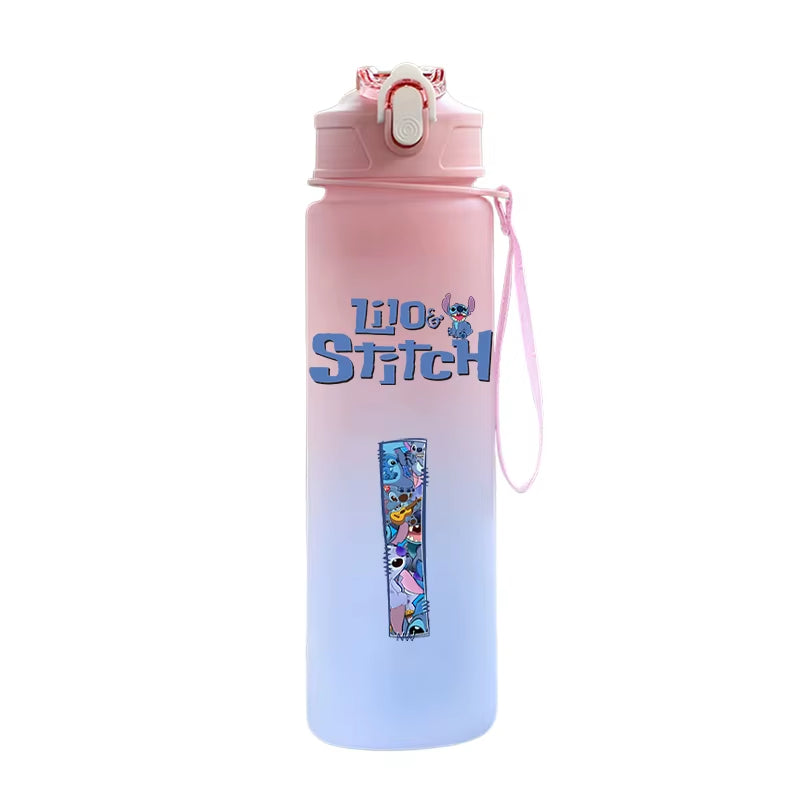 750ML Lilo Stitch Letter A-Z Printed Water Bottle Large Capacity Drinking Portable Anime Outdoor Sport Water Cup Children Gift