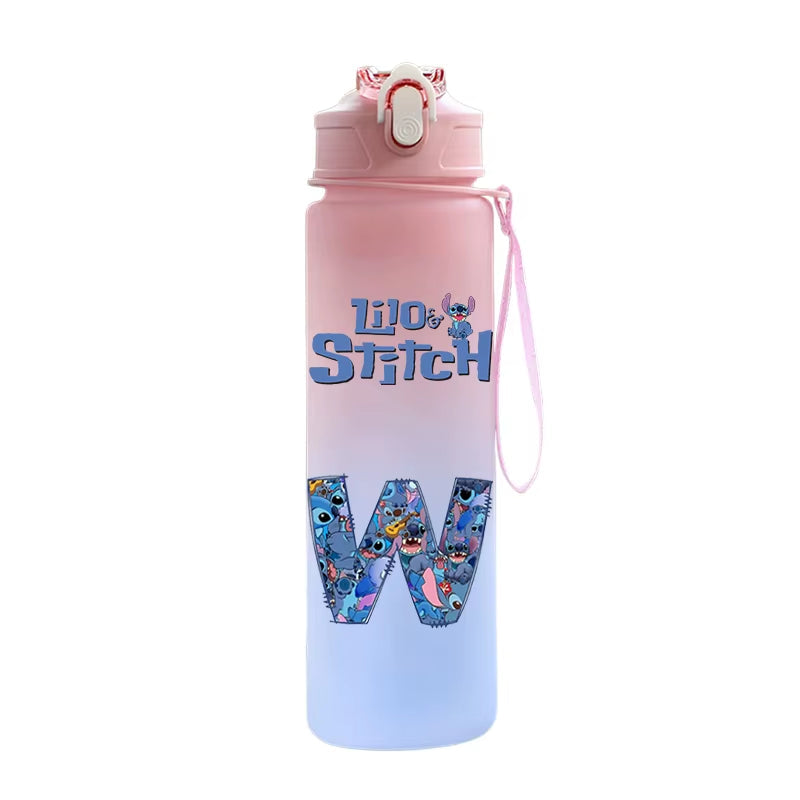 750ML Lilo Stitch Letter A-Z Printed Water Bottle Large Capacity Drinking Portable Anime Outdoor Sport Water Cup Children Gift