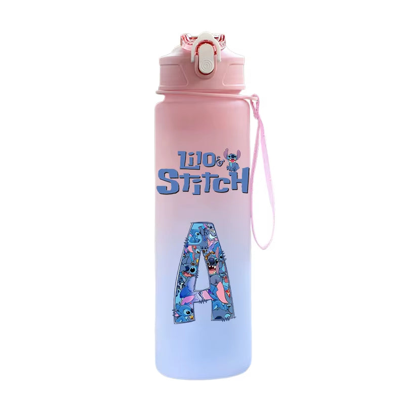 750ML Lilo Stitch Letter A-Z Printed Water Bottle Large Capacity Drinking Portable Anime Outdoor Sport Water Cup Children Gift