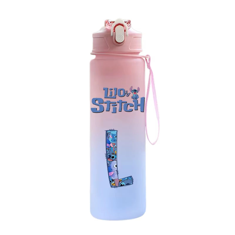 750ML Lilo Stitch Letter A-Z Printed Water Bottle Large Capacity Drinking Portable Anime Outdoor Sport Water Cup Children Gift