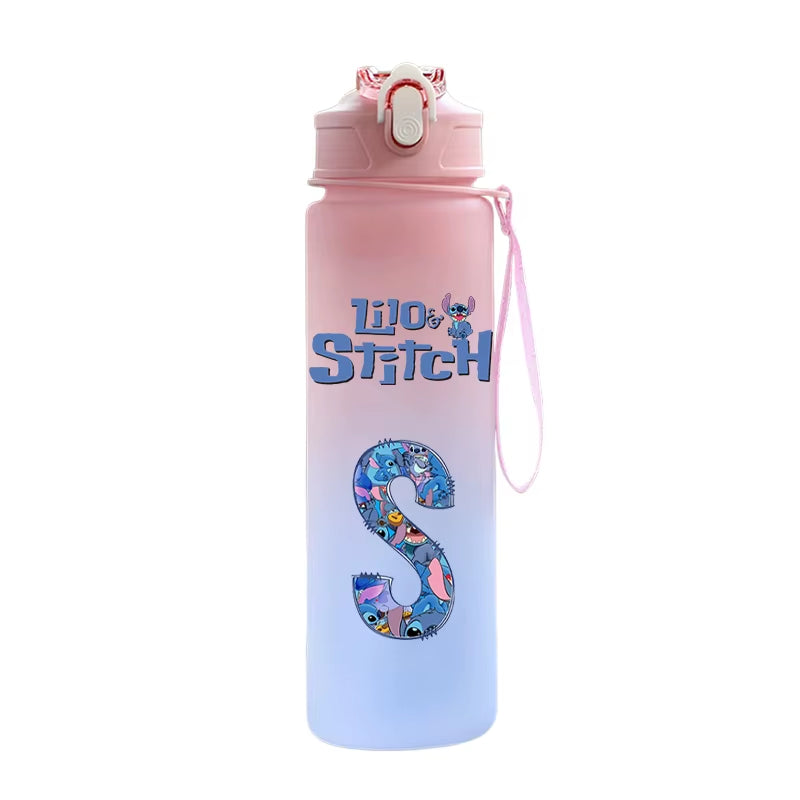 750ML Lilo Stitch Letter A-Z Printed Water Bottle Large Capacity Drinking Portable Anime Outdoor Sport Water Cup Children Gift