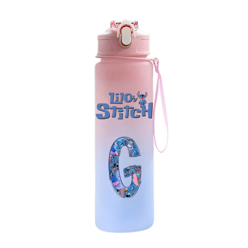 750ML Lilo Stitch Letter A-Z Printed Water Bottle Large Capacity Drinking Portable Anime Outdoor Sport Water Cup Children Gift