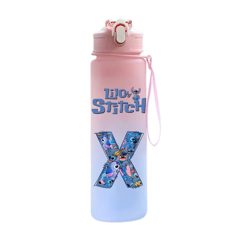 750ML Lilo Stitch Letter A-Z Printed Water Bottle Large Capacity Drinking Portable Anime Outdoor Sport Water Cup Children Gift